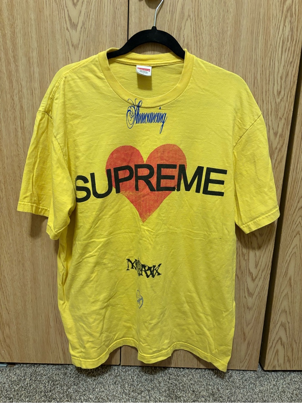 Supreme Yellow Tee with Red Heart Logo